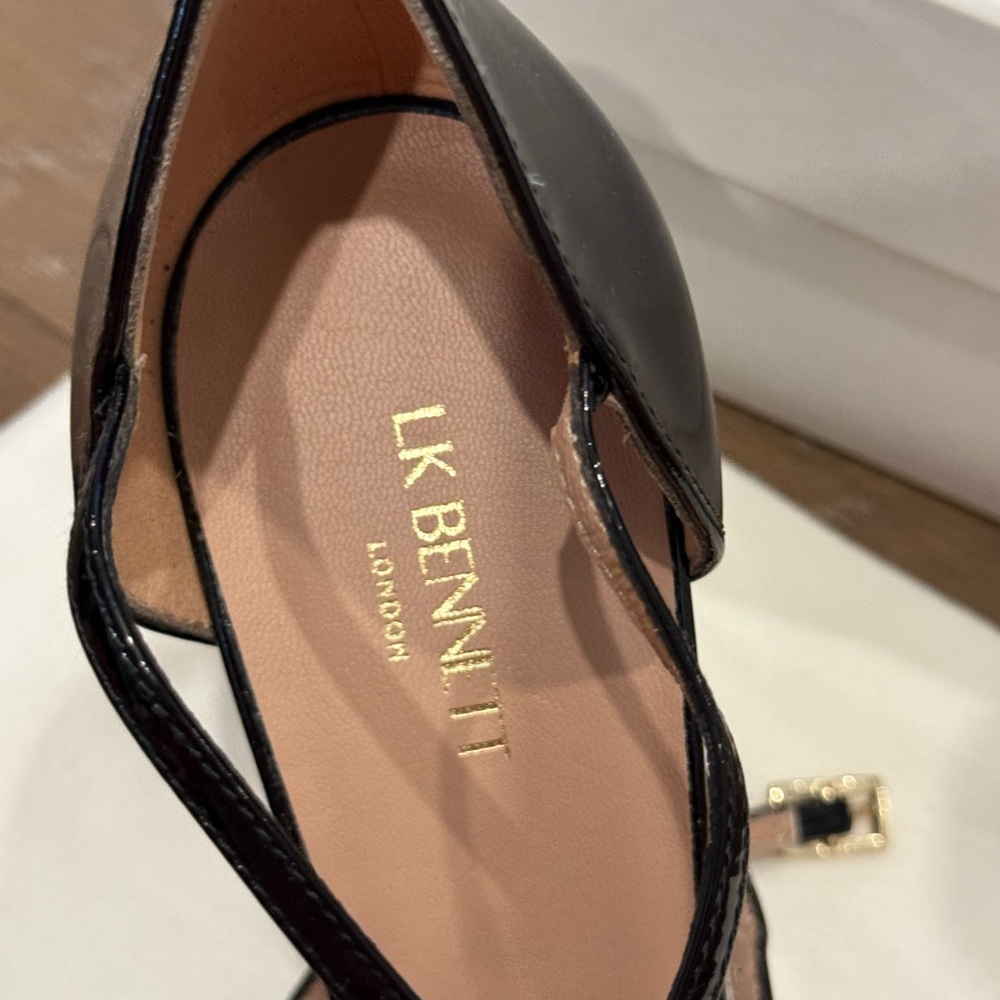 LK Bennett Adaline Black Cross-Strap Block 4” Heel Pumps 40 - Picture 6 of 9